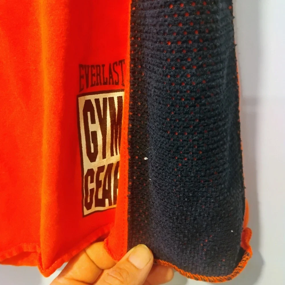 Everlast Gym Gear Mens Orange Black Mesh Side Athletic Boxing Shorts Large Y2K